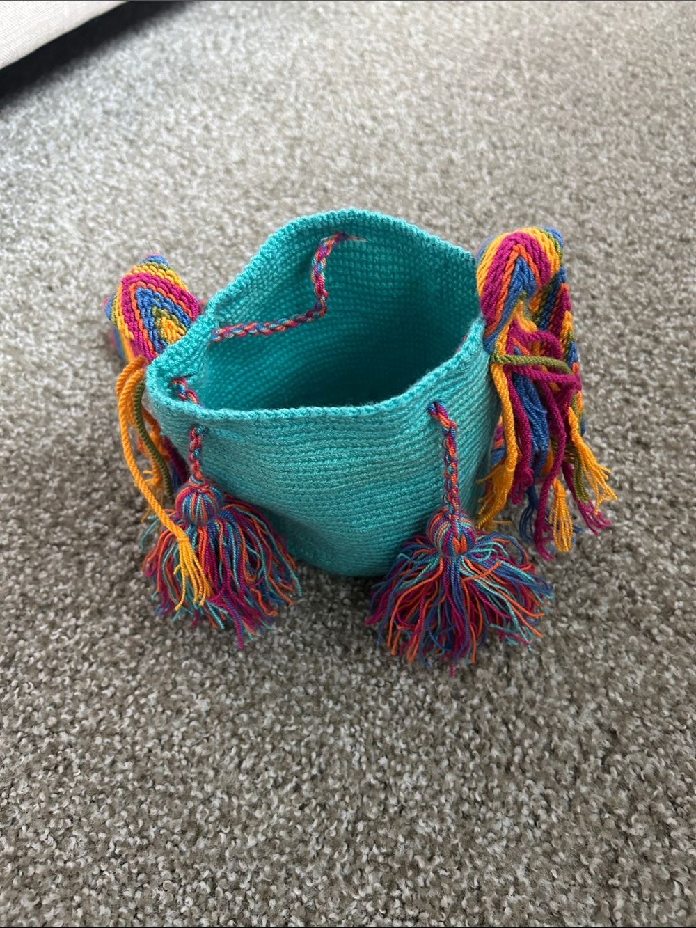 Handmade Kids Turquoise Tassel Bucket Bag